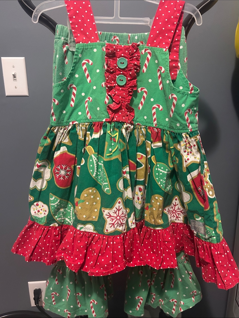 Eleanor Rose Green and Red Candy Cane & Cookie Print Holiday Dress Set